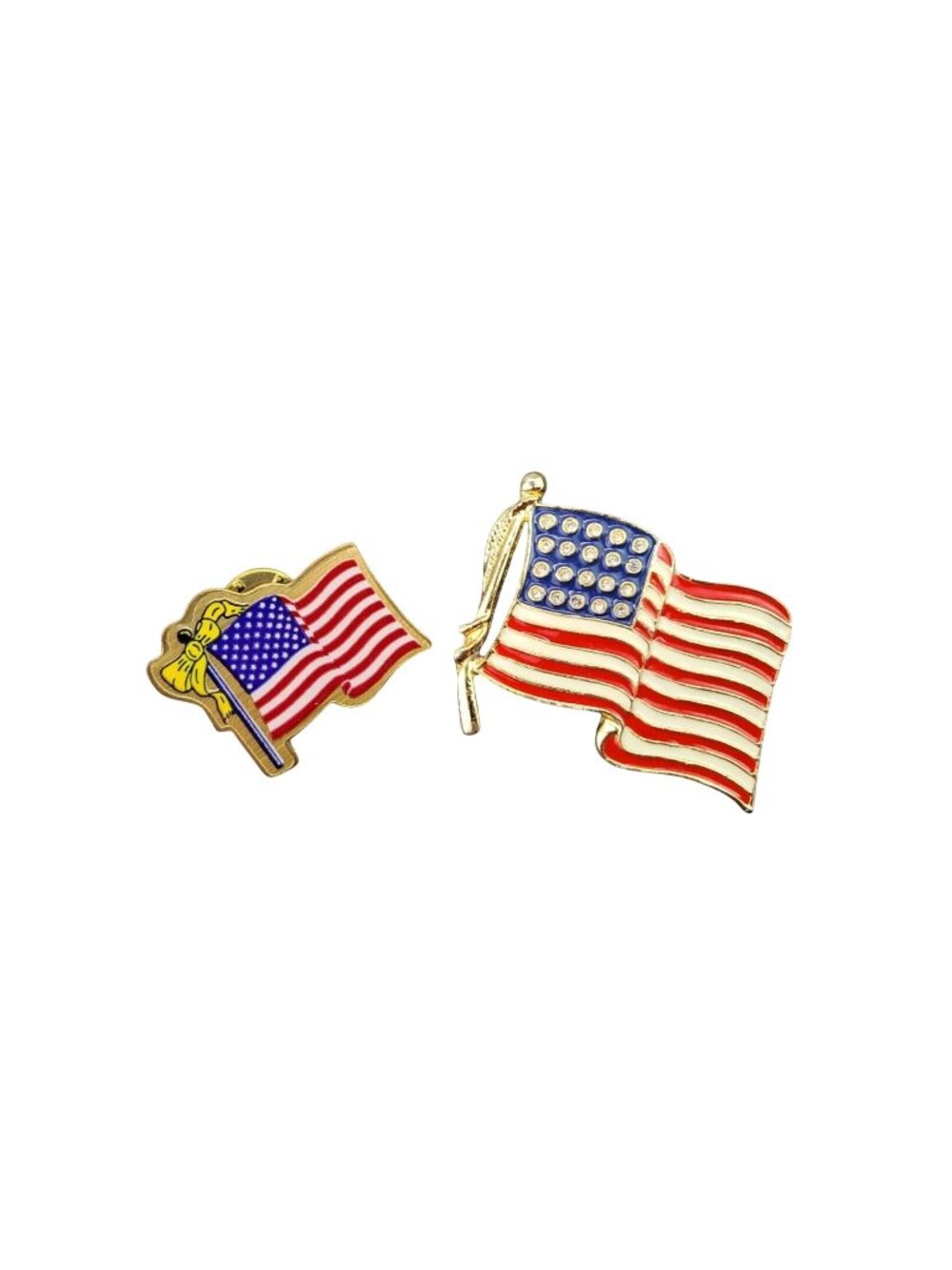 Vintage American Flag Pins Enamel Rhinestones 4th Of July Lot Of 2 Patriotic Red